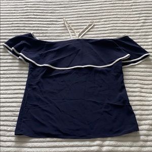 navy off the shoulder blouse with white lining